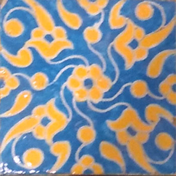 Mosaic House Moroccan tile Shadia 1-2-18 White Light Blue Yellow  hand painted handpainted 